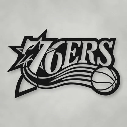 Sixers Logo 76ers Metal Sign shown in Matte Black powder coat finish.
