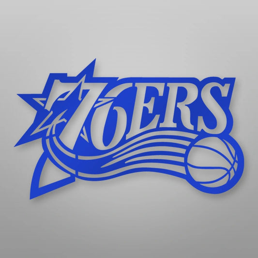 Sixers Logo 76ers Metal Sign shown in Blue powder coat finish.