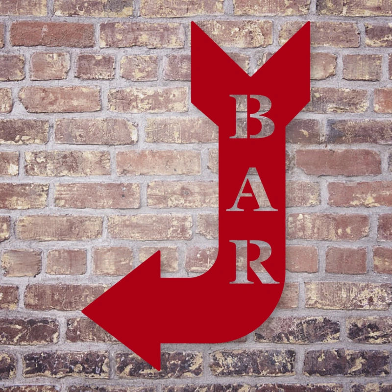 Bar Arrow Metal Sign shown in Gloss Red powder coat finish.