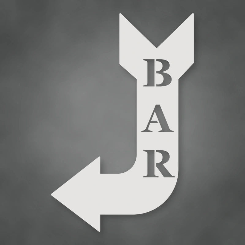 Bar Arrow Metal Sign shown in Gloss White powder coat finish.