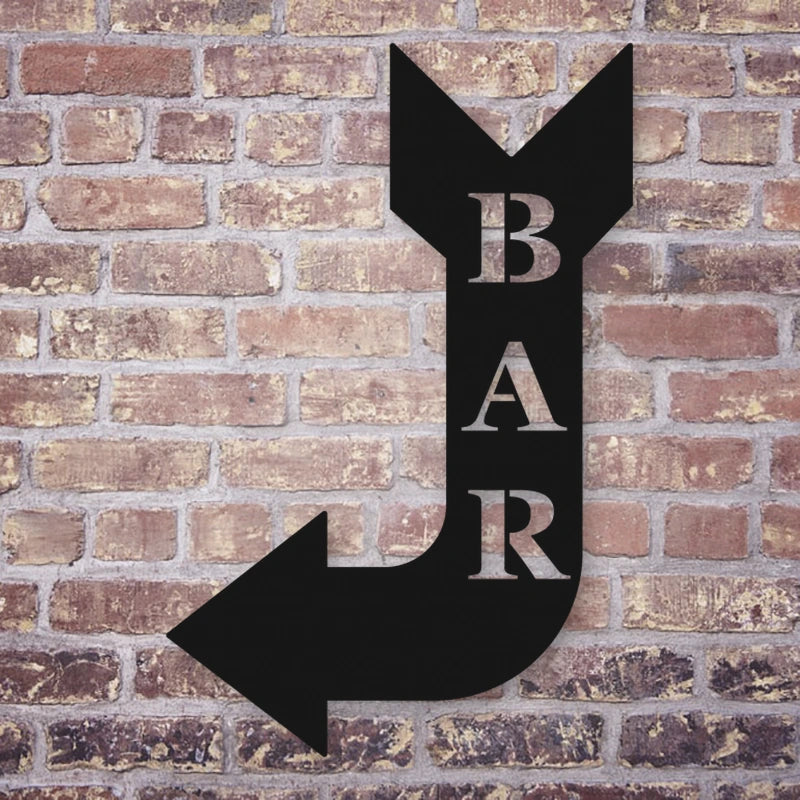 Bar Arrow Metal Sign shown in Matte Black powder coat finish.