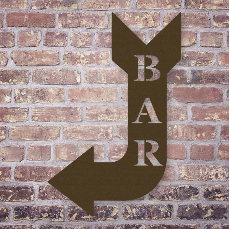 Bar Arrow Metal Sign shown in Metallic Bronze powder coat finish.
