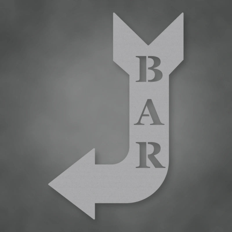 Bar Arrow Metal Sign shown in Metallic Silver powder coat finish.