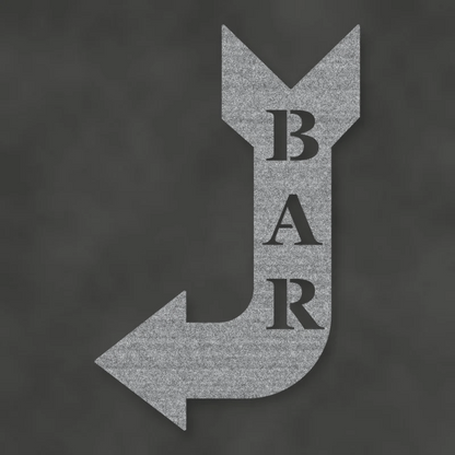 Bar Arrow Metal Sign Raw Steel / Rust animated finish preview Shopify Ready.