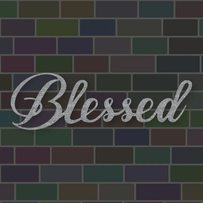 Blessed Script Metal Sign Raw Steel / Rust animated finish preview Shopify Ready.