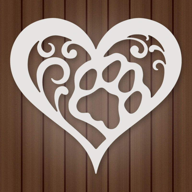 Cat Paw Heart Metal Sign shown in Gloss White powder coat finish.