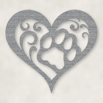 Cat Paw Heart Metal Sign Raw Steel / Rust animated finish preview Shopify Ready.