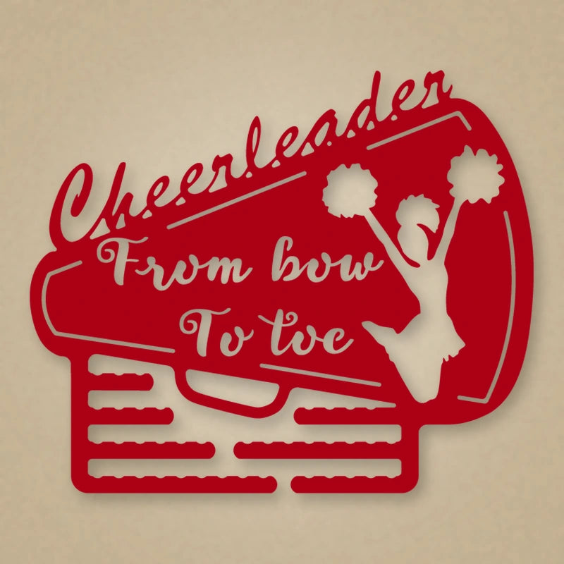 Megaphone Cheerleader Hair Tie Hanger shown in Gloss Red powder coat finish.