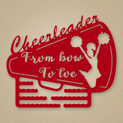 Megaphone Cheerleader Hair Tie Hanger shown in Gloss Red powder coat finish.