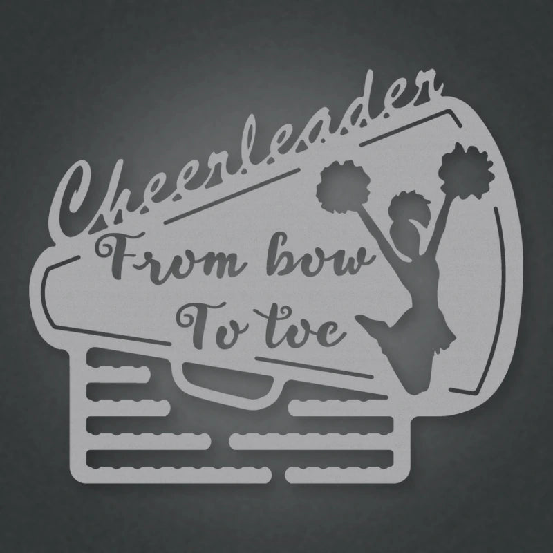 Megaphone Cheerleader Hair Tie Hanger shown in Metallic Silver powder coat finish.