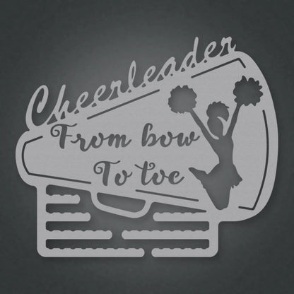 Megaphone Cheerleader Hair Tie Hanger shown in Metallic Silver powder coat finish.
