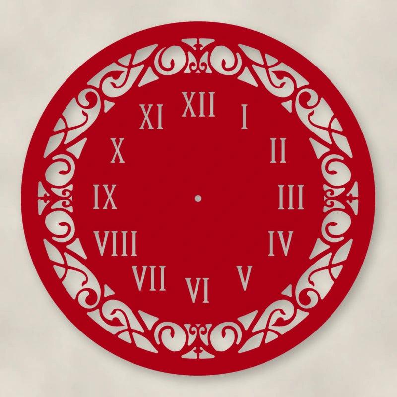 Classic Roman Numeral Metal Wall Clock shown in Gloss Red powder coat finish.