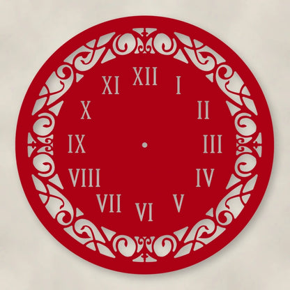 Classic Roman Numeral Metal Wall Clock shown in Gloss Red powder coat finish.