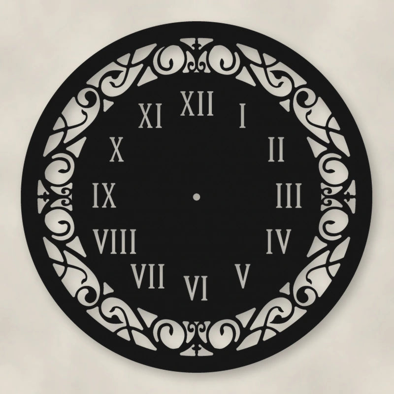 Classic Roman Numeral Metal Wall Clock shown in Matte Black powder coat finish.