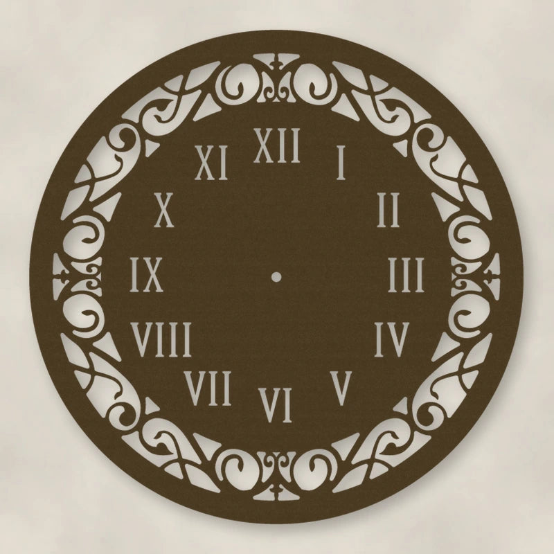 Classic Roman Numeral Metal Wall Clock shown in Metallic Bronze powder coat finish.