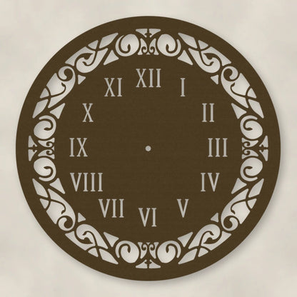 Classic Roman Numeral Metal Wall Clock shown in Metallic Bronze powder coat finish.