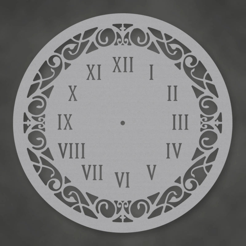 Classic Roman Numeral Metal Wall Clock shown in Metallic Silver powder coat finish.