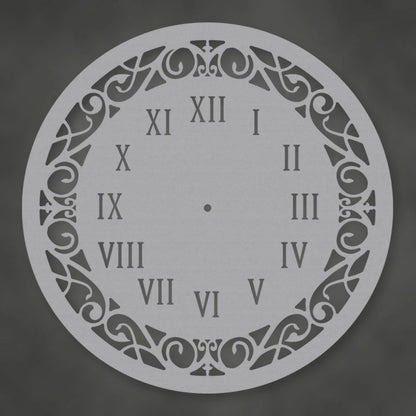 Classic Roman Numeral Metal Wall Clock shown in Metallic Silver powder coat finish.