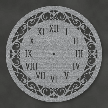 Classic Roman Numeral Metal Wall Clock Raw Steel / Rust animated finish preview Shopify Ready.