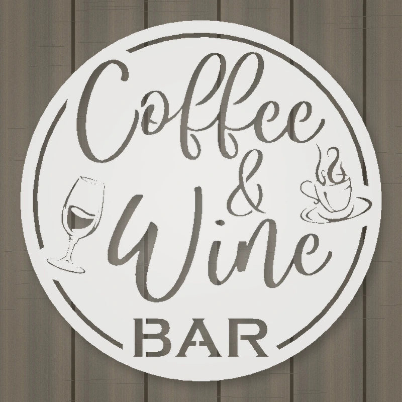 Coffee & Wine Bar Round Metal Wall Sign shown in Gloss White powder coat finish.