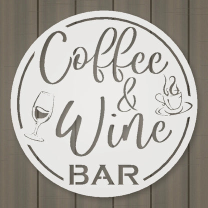 Coffee & Wine Bar Round Metal Wall Sign shown in Gloss White powder coat finish.