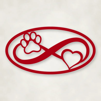 Dog Paw & Heart Infinity Sign shown in Gloss Red powder coat finish.