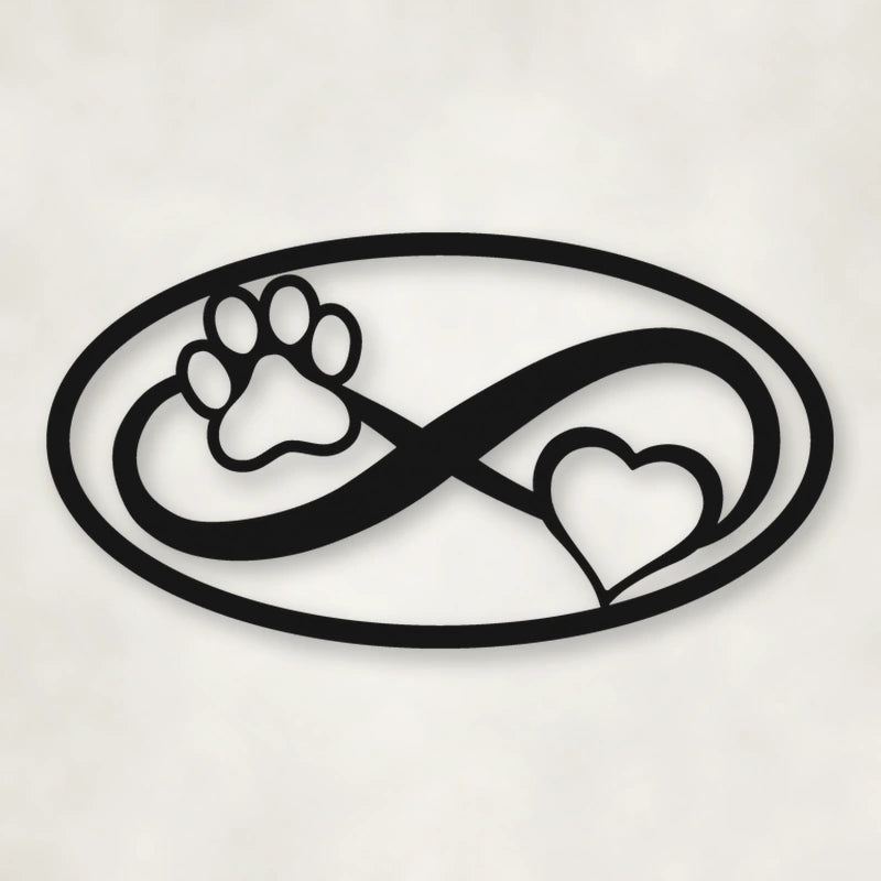 Dog Paw & Heart Infinity Sign shown in Matte Black powder coat finish.