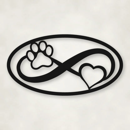 Dog Paw & Heart Infinity Sign shown in Matte Black powder coat finish.