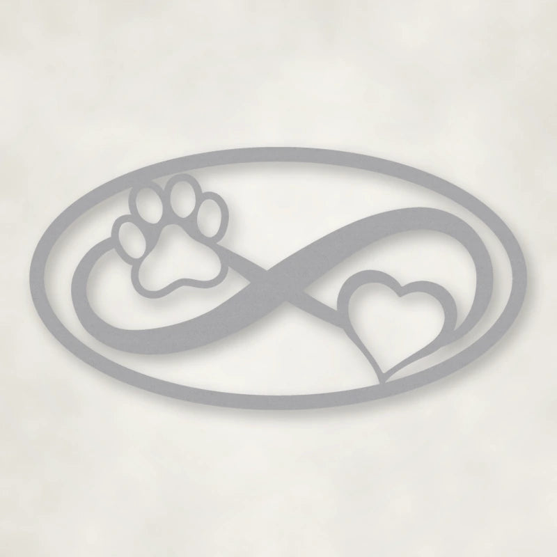 Dog Paw & Heart Infinity Sign shown in Metallic Silver powder coat finish.