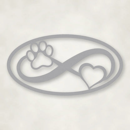 Dog Paw & Heart Infinity Sign shown in Metallic Silver powder coat finish.