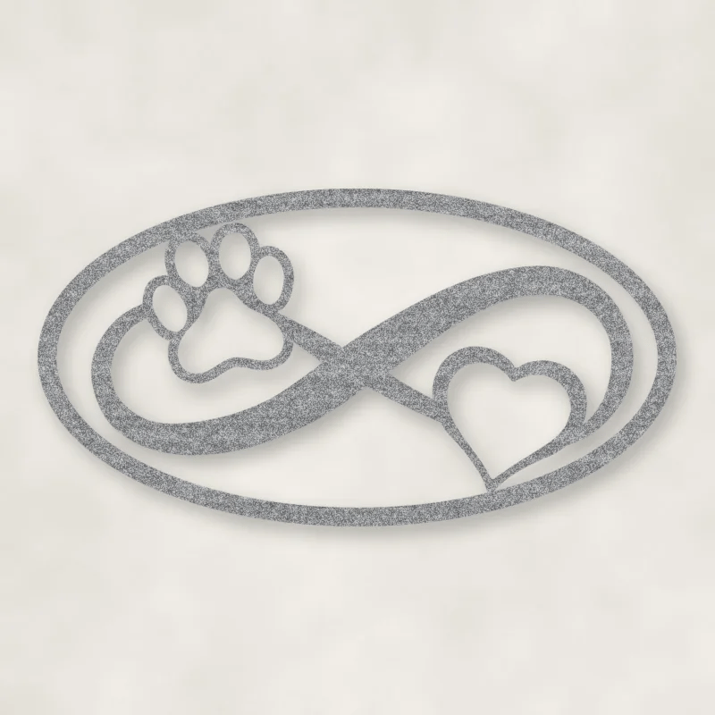 Dog Paw & Heart Infinity Sign Raw Steel / Rust animated finish preview Shopify Ready.