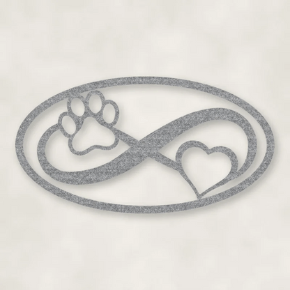 Dog Paw & Heart Infinity Sign Raw Steel / Rust animated finish preview Shopify Ready.