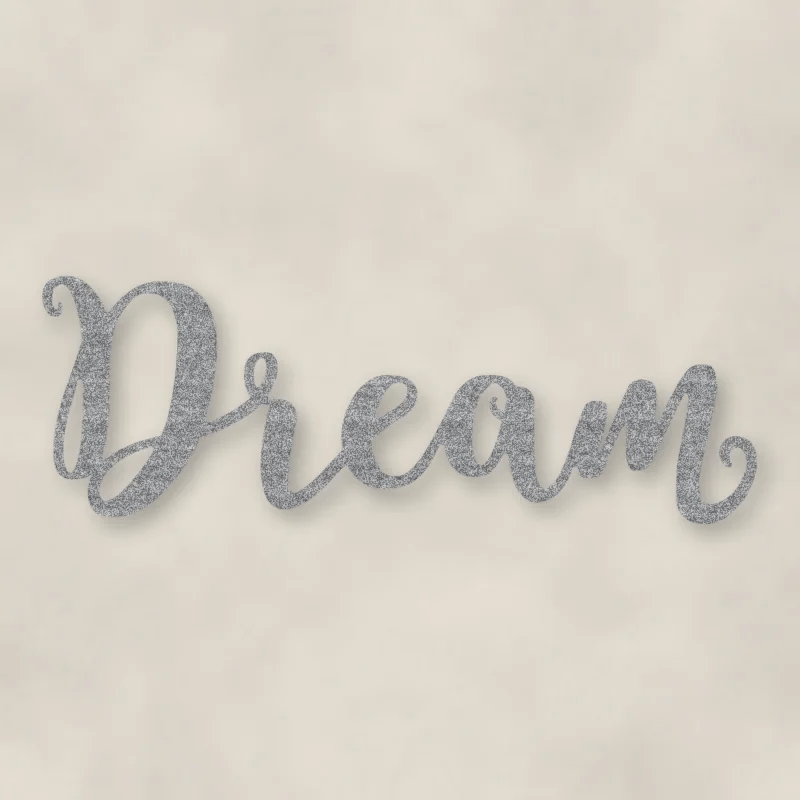 Dream Script Metal Sign Raw Steel / Rust animated finish preview Shopify Ready.