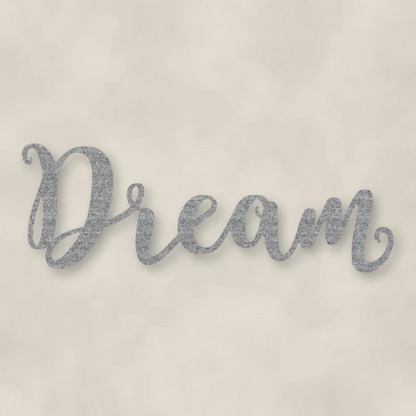 Dream Script Metal Sign Raw Steel / Rust animated finish preview Shopify Ready.