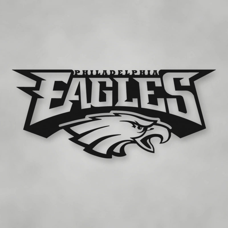 Eagles Logo Metal Sign shown in Matte Black powder coat finish.