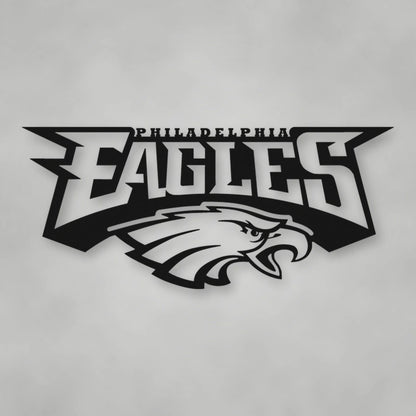 Eagles Logo Metal Sign shown in Matte Black powder coat finish.
