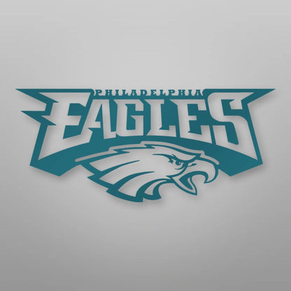 Eagles Logo Metal Sign shown in Midnight Green powder coat finish.