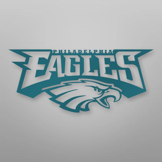 Eagles Logo Metal Sign shown in Midnight Green powder coat finish.