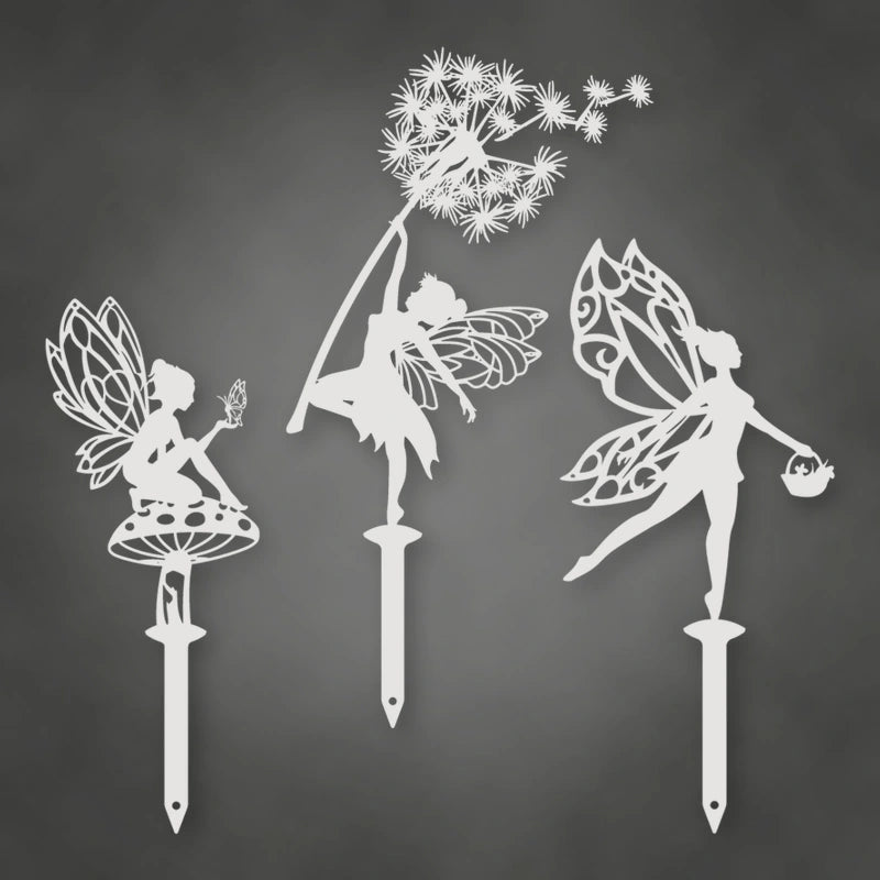 Enchanting Steel Garden Fairies On Stakes shown in Gloss White powder coat finish.