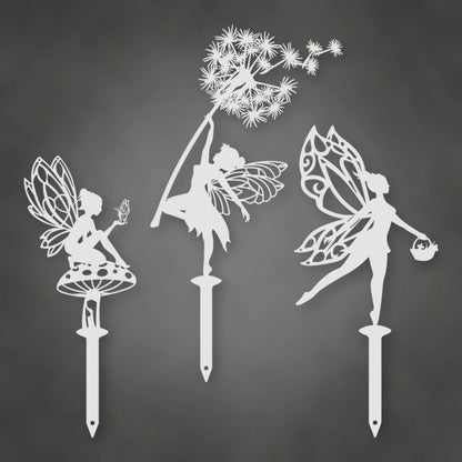 Enchanting Steel Garden Fairies On Stakes shown in Gloss White powder coat finish.