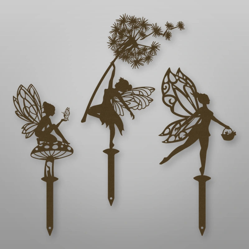 Enchanting Steel Garden Fairies On Stakes shown in Metallic Bronze powder coat finish.