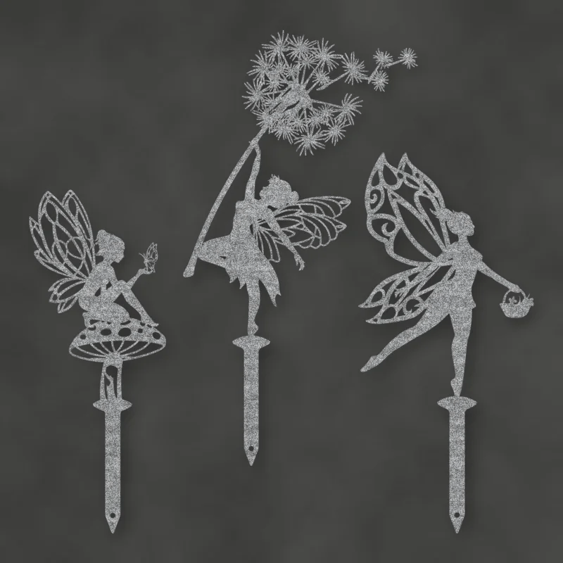 Enchanting Steel Garden Fairies On Stakes Raw Steel / Rust animated finish preview Shopify Ready.