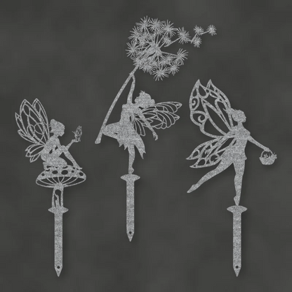 Enchanting Steel Garden Fairies On Stakes Raw Steel / Rust animated finish preview Shopify Ready.