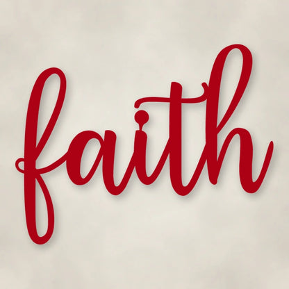 Faith Script Metal Sign shown in Gloss Red powder coat finish.