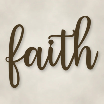 Faith Script Metal Sign shown in Metallic Bronze powder coat finish.