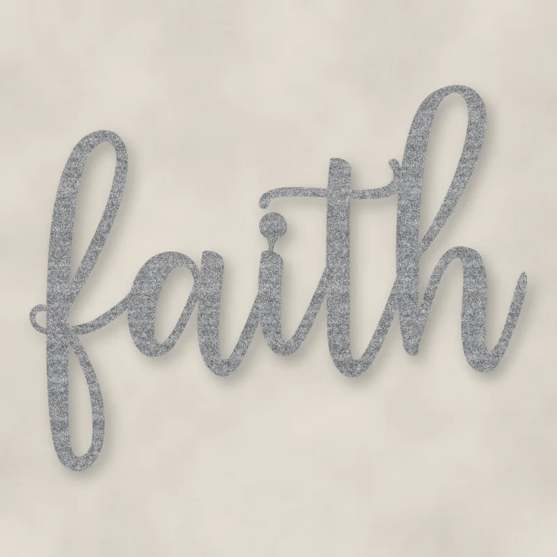 Faith Script Metal Sign Raw Steel / Rust animated finish preview Shopify Ready.