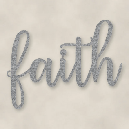 Faith Script Metal Sign Raw Steel / Rust animated finish preview Shopify Ready.