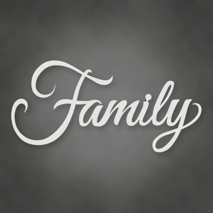 Family Script Metal Sign shown in Gloss White powder coat finish.