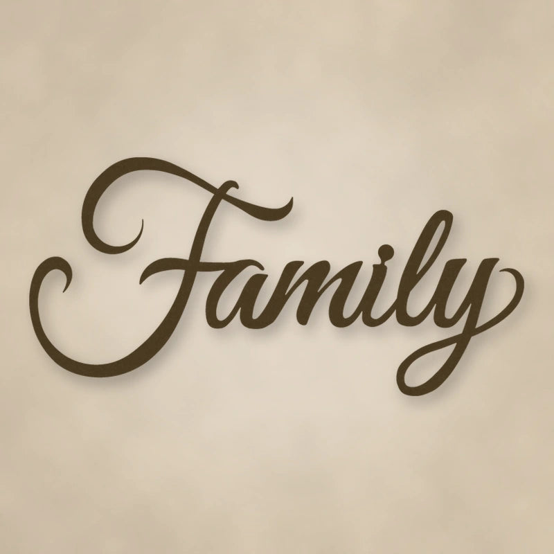 Family Script Metal Sign shown in Metallic Bronze powder coat finish.