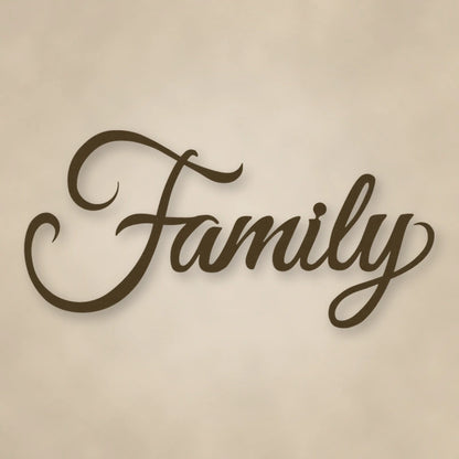 Family Script Metal Sign shown in Metallic Bronze powder coat finish.